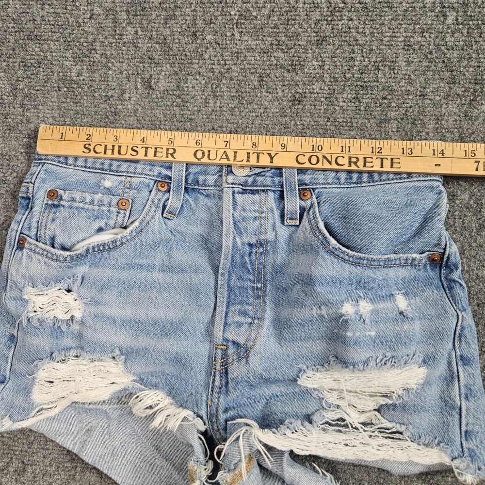 Levis 501 Jean Shorts Denim Womens 27 Light Wash Distressed Cut Off Beach Summer - Picture 6 of 11
